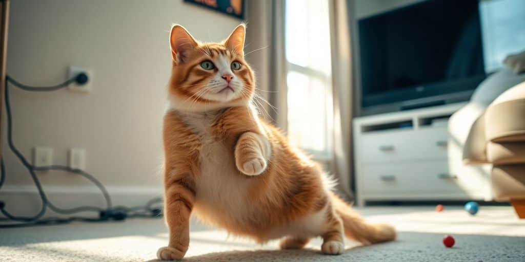 Katze, die sicher in einem sauberen Haushalt spielt