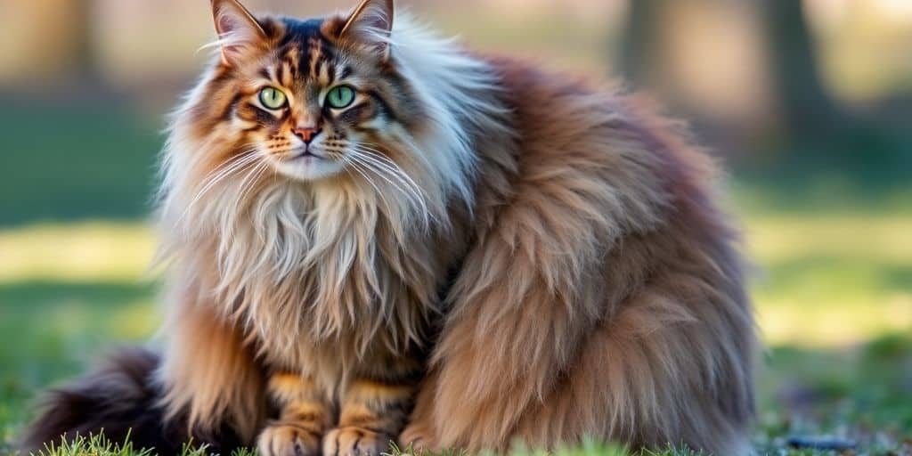 Majestätische Norwegische Waldkatze mit langem Fell