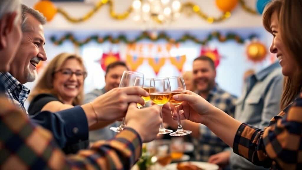 Vereinsfeier mit Mitgliedern und Dekorationen