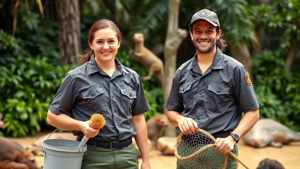 Tierpfleger im Zoo bei der Arbeit