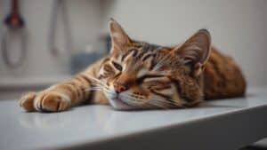 Katze liegt auf einem Untersuchungstisch in einer Tierklinik