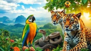 Exotische Tiere in sich wandelnder Natur